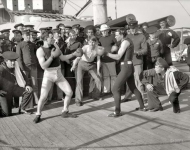 July 3, 1899, aboard the U.S.S. New York. A 10-round bout, anniversary of Santiago